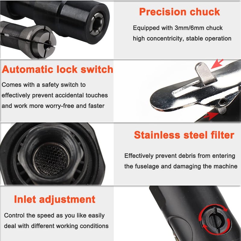 Baisiky 1/4'' | 1/8'' Extended Air Die Grinder Pneumatic Grinding Tool - Image 4